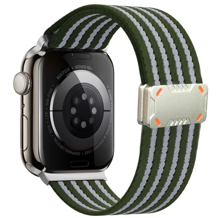 For Apple Watch 42mm / 41mm / 40mm / 38mm Mecha Armor Magnetic Buckle Nylon Watch Band(Green) - Mega Discount Store LebanonLebanon