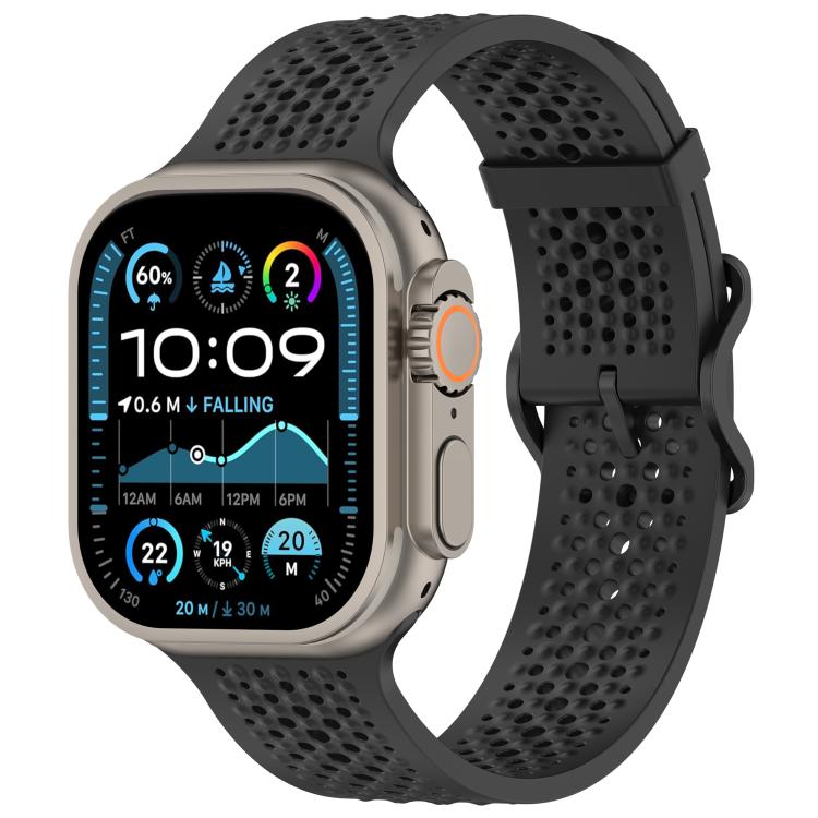 For Apple Watch 46mm / 49mm / 45mm / 44mm Breathable Holes Silicone Watch Band(Black) - Mega Discount Store LebanonLebanon