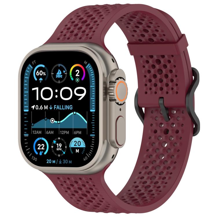 For Apple Watch 46mm / 49mm / 45mm / 44mm Breathable Holes Silicone Watch Band(Burgundy) - Mega Discount Store LebanonLebanon