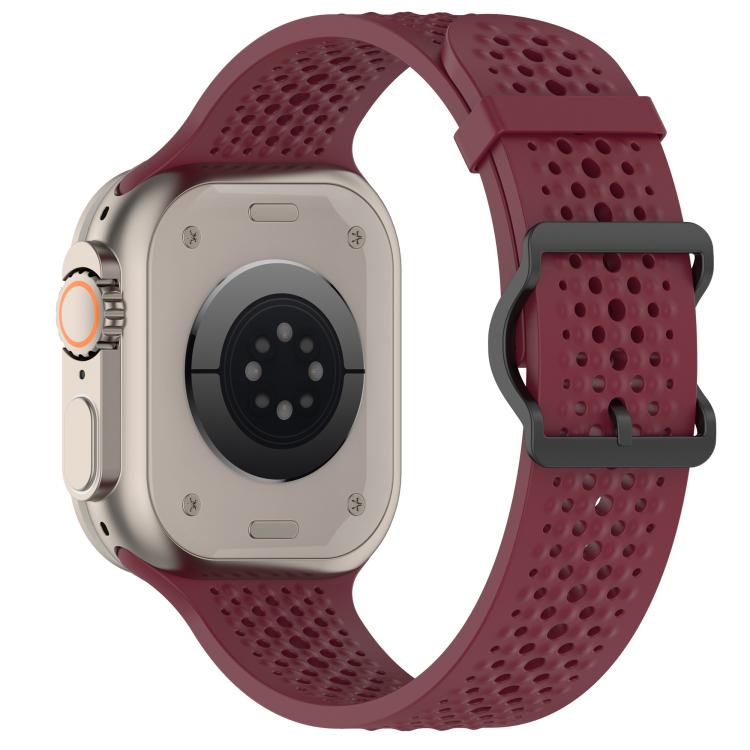 For Apple Watch 46mm / 49mm / 45mm / 44mm Breathable Holes Silicone Watch Band(Burgundy) - Mega Discount Store LebanonLebanon
