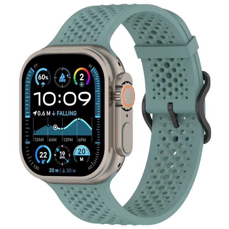 For Apple Watch 46mm / 49mm / 45mm / 44mm Breathable Holes Silicone Watch Band(Olive Green) - Mega Discount Store LebanonLebanon