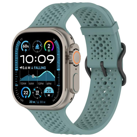 For Apple Watch 46mm / 49mm / 45mm / 44mm Breathable Holes Silicone Watch Band(Olive Green) - Mega Discount Store LebanonLebanon