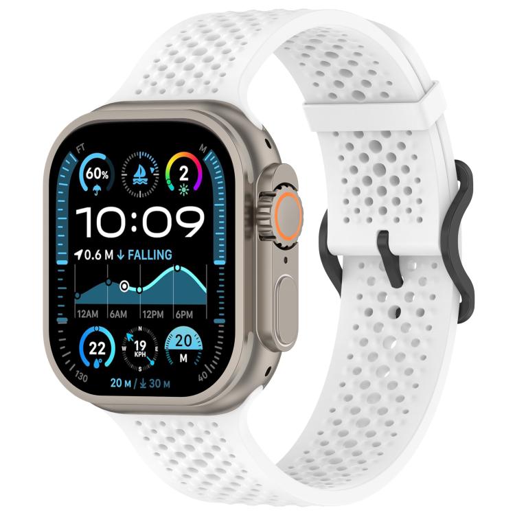 For Apple Watch 46mm / 49mm / 45mm / 44mm Breathable Holes Silicone Watch Band(White) - Mega Discount Store LebanonLebanon