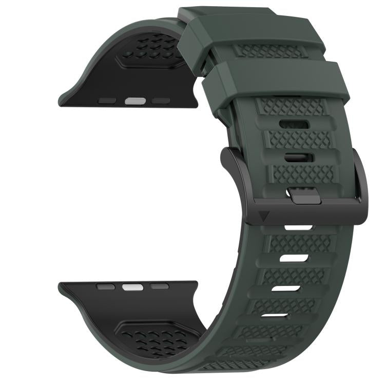For Apple Watch 46mm / 49mm / 45mm / 44mm Check Design Breathable Silicone Watch Band(Army Green Black) - Mega Discount Store LebanonLebanon