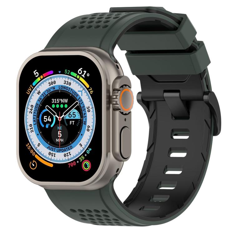 For Apple Watch 46mm / 49mm / 45mm / 44mm Check Design Breathable Silicone Watch Band(Army Green Black) - Mega Discount Store LebanonLebanon