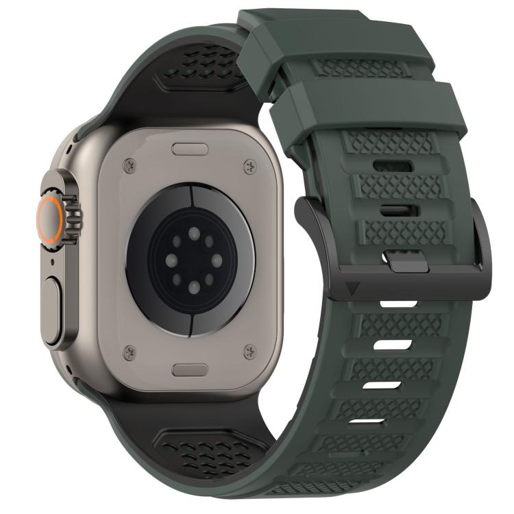 For Apple Watch 46mm / 49mm / 45mm / 44mm Check Design Breathable Silicone Watch Band(Army Green Black) - Mega Discount Store LebanonLebanon