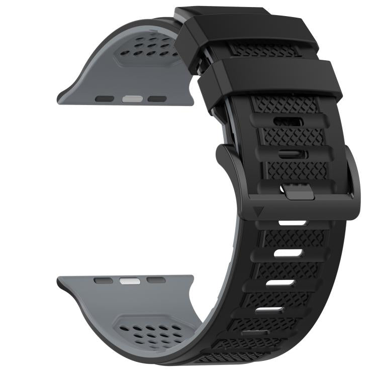 For Apple Watch 46mm / 49mm / 45mm / 44mm Check Design Breathable Silicone Watch Band(Black Gray) - Mega Discount Store LebanonLebanon