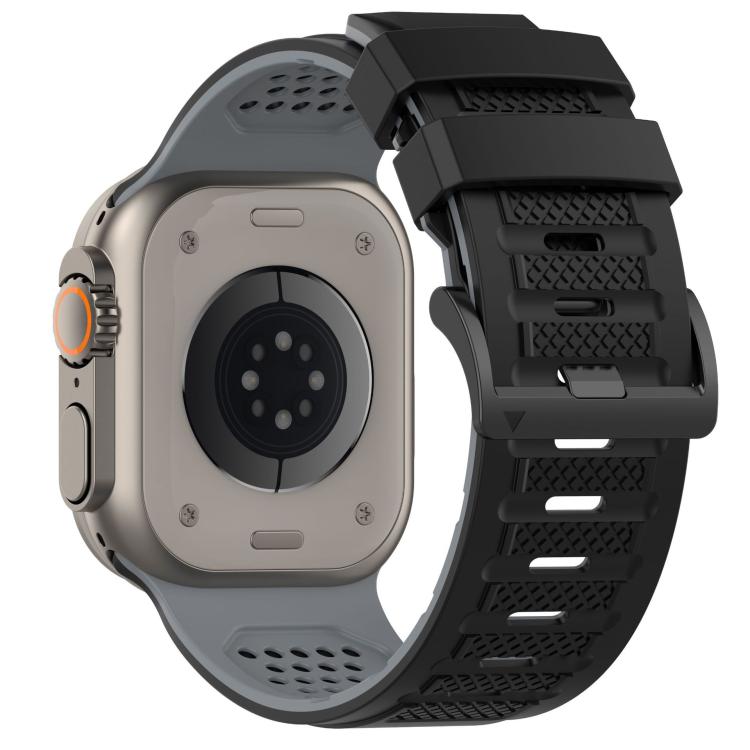 For Apple Watch 46mm / 49mm / 45mm / 44mm Check Design Breathable Silicone Watch Band(Black Gray) - Mega Discount Store LebanonLebanon