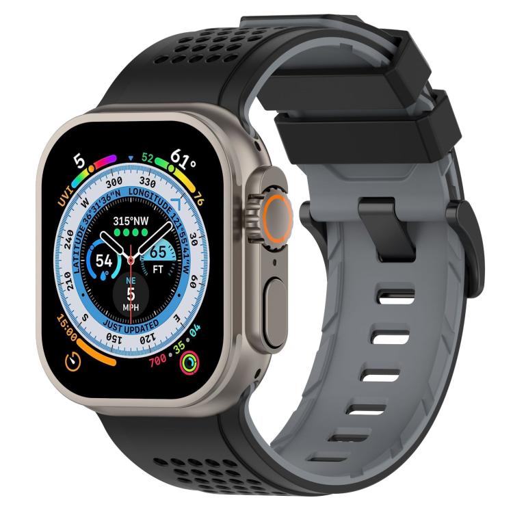 For Apple Watch 46mm / 49mm / 45mm / 44mm Check Design Breathable Silicone Watch Band(Black Gray) - Mega Discount Store LebanonLebanon