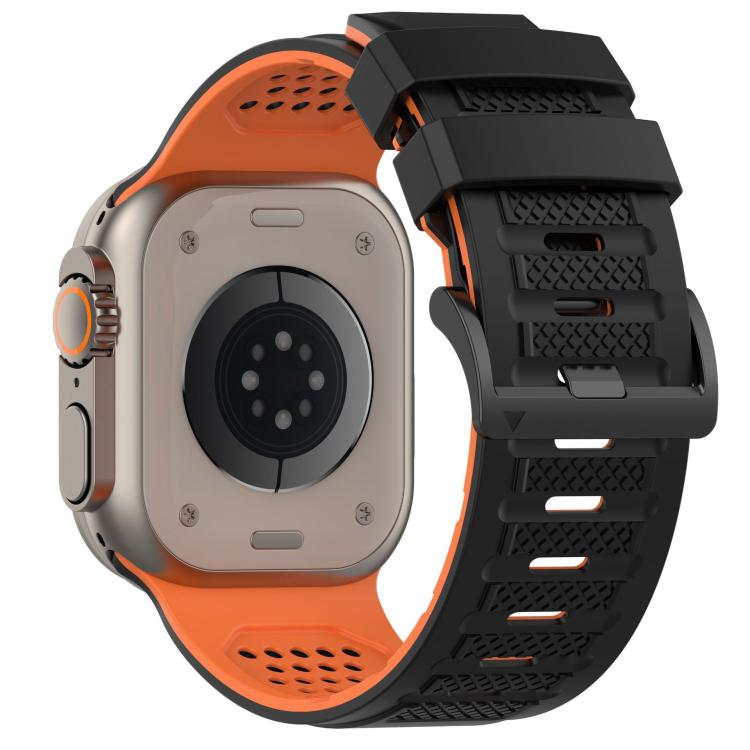 For Apple Watch 46mm / 49mm / 45mm / 44mm Check Design Breathable Silicone Watch Band(Black Orange) - Mega Discount Store LebanonLebanon