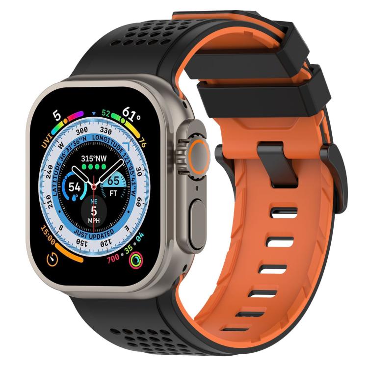For Apple Watch 46mm / 49mm / 45mm / 44mm Check Design Breathable Silicone Watch Band(Black Orange) - Mega Discount Store LebanonLebanon