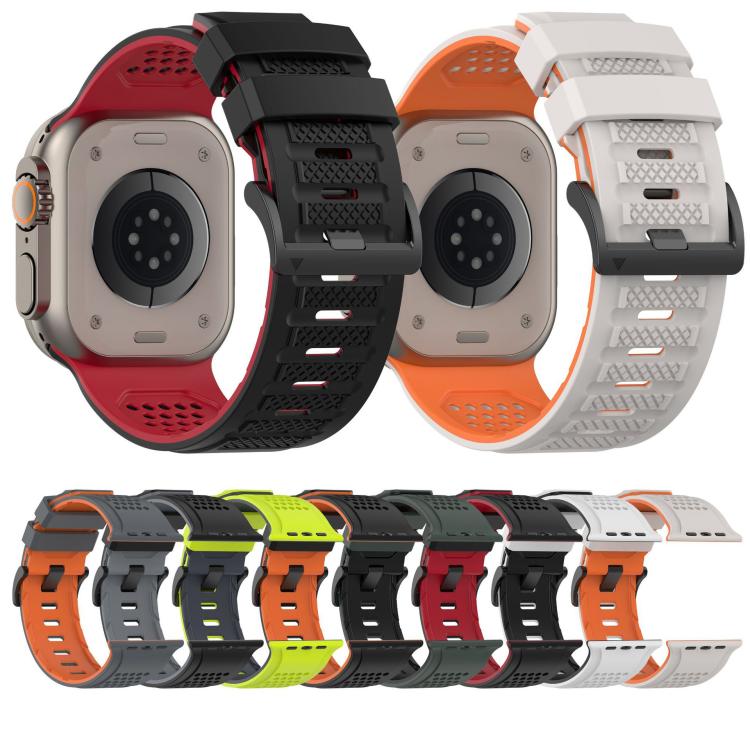 For Apple Watch 46mm / 49mm / 45mm / 44mm Check Design Breathable Silicone Watch Band(Black Orange) - Mega Discount Store LebanonLebanon