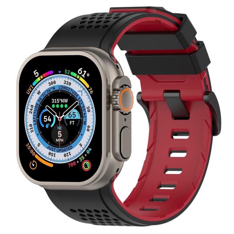 For Apple Watch 46mm / 49mm / 45mm / 44mm Check Design Breathable Silicone Watch Band(Black Red) - Mega Discount Store LebanonLebanon