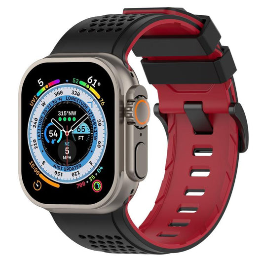 For Apple Watch 46mm / 49mm / 45mm / 44mm Check Design Breathable Silicone Watch Band(Black Red) - Mega Discount Store LebanonLebanon