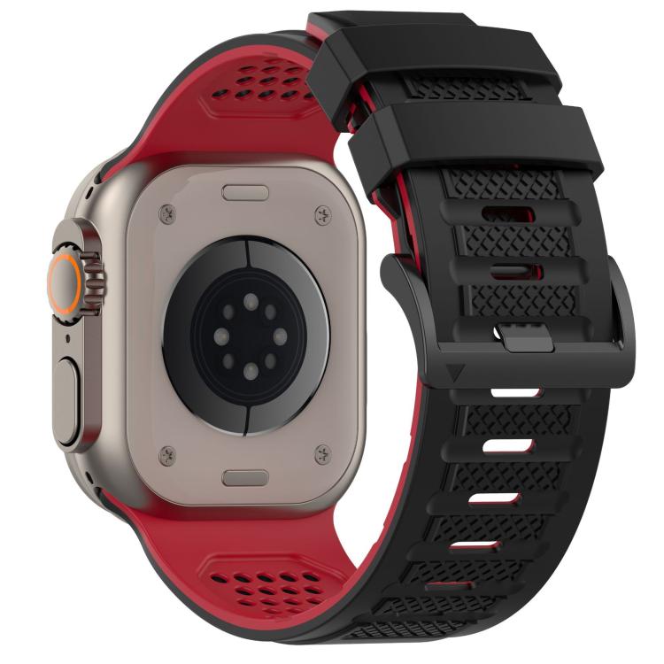 For Apple Watch 46mm / 49mm / 45mm / 44mm Check Design Breathable Silicone Watch Band(Black Red) - Mega Discount Store LebanonLebanon