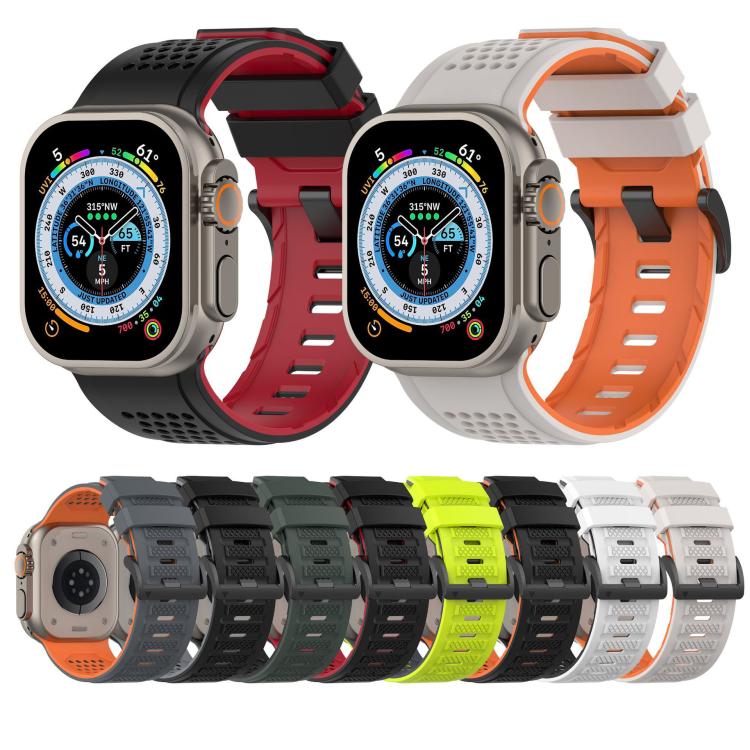 For Apple Watch 46mm / 49mm / 45mm / 44mm Check Design Breathable Silicone Watch Band(Lime Gray) - Mega Discount Store LebanonLebanon