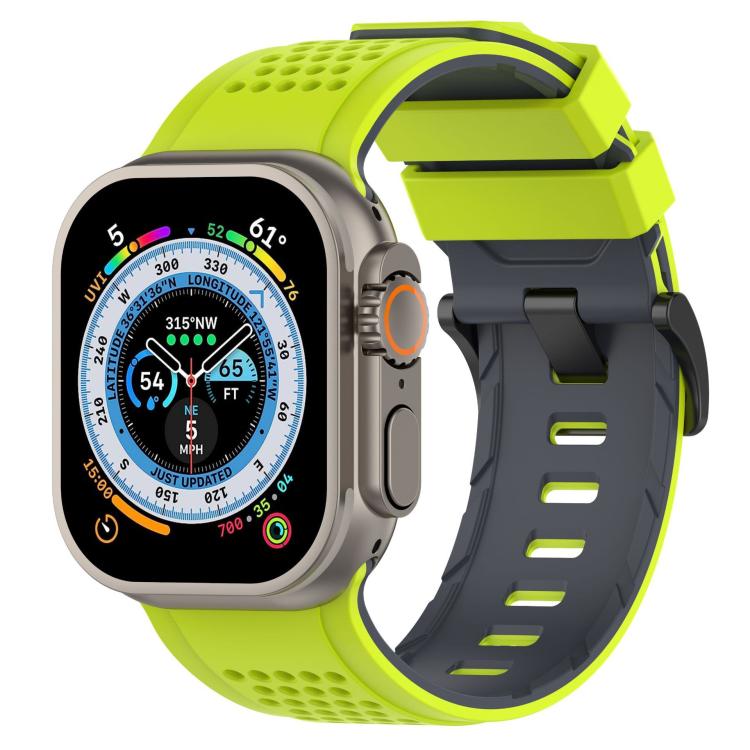 For Apple Watch 46mm / 49mm / 45mm / 44mm Check Design Breathable Silicone Watch Band(Lime Gray) - Mega Discount Store LebanonLebanon