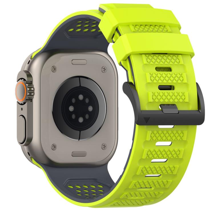 For Apple Watch 46mm / 49mm / 45mm / 44mm Check Design Breathable Silicone Watch Band(Lime Gray) - Mega Discount Store LebanonLebanon