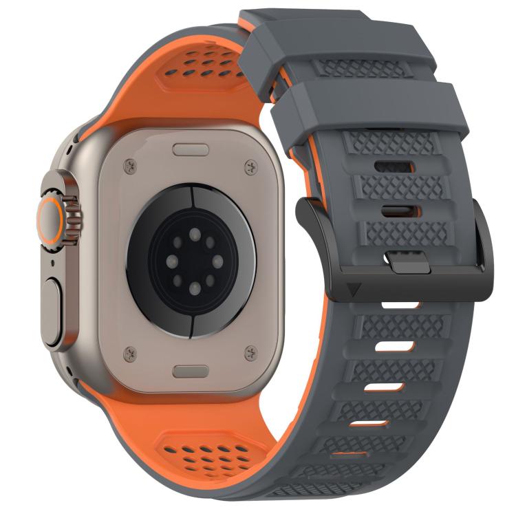 For Apple Watch 46mm / 49mm / 45mm / 44mm Check Design Breathable Silicone Watch Band(Space Gray Orange) - Mega Discount Store LebanonLebanon