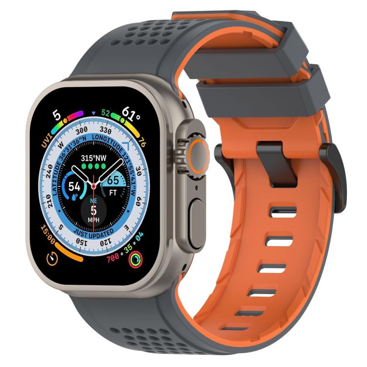 For Apple Watch 46mm / 49mm / 45mm / 44mm Check Design Breathable Silicone Watch Band(Space Gray Orange) - Mega Discount Store LebanonLebanon