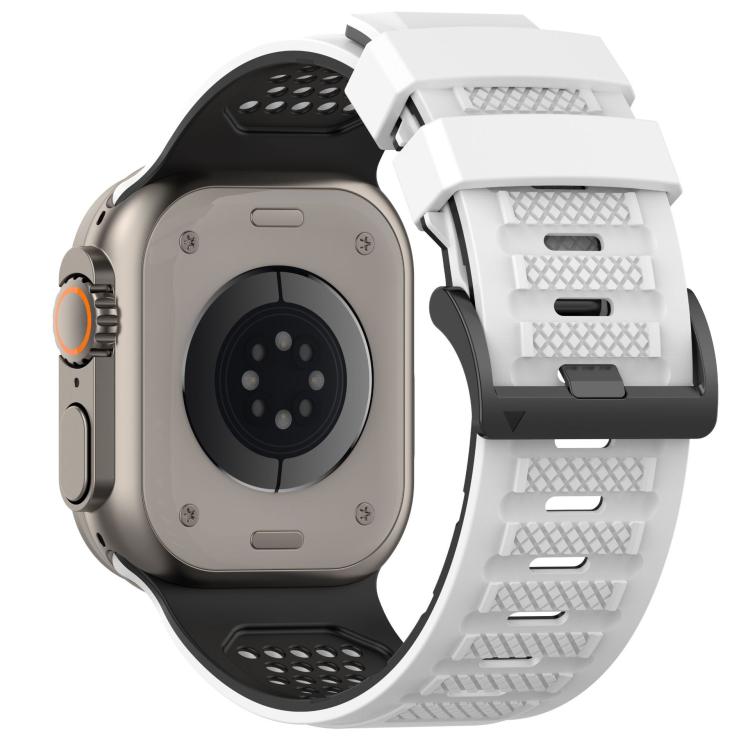 For Apple Watch 46mm / 49mm / 45mm / 44mm Check Design Breathable Silicone Watch Band(White Black) - Mega Discount Store LebanonLebanon