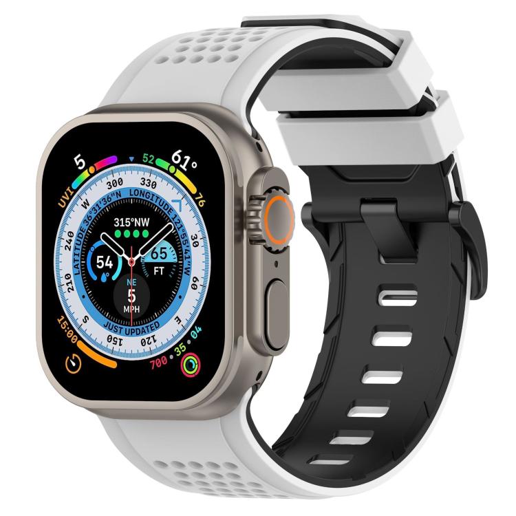 For Apple Watch 46mm / 49mm / 45mm / 44mm Check Design Breathable Silicone Watch Band(White Black) - Mega Discount Store LebanonLebanon