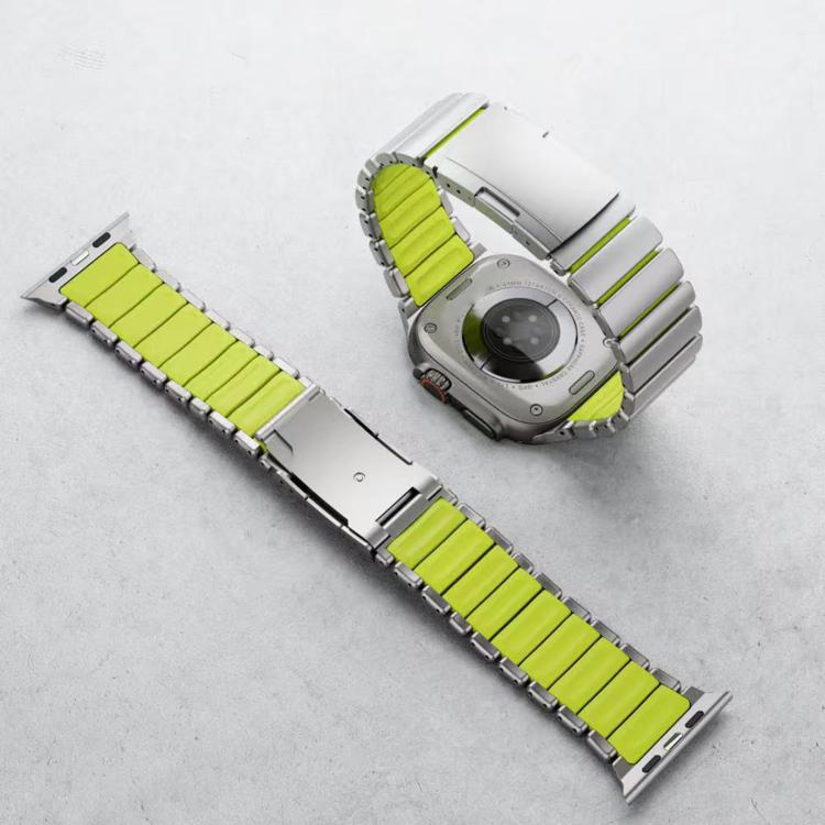For Apple Watch 46mm/ 49mm / 45mm / 44mm Turtle Buckle Dual - Color Titanium Metal Silicone Watch Band(Black Green) - Mega Discount Store LebanonLebanon
