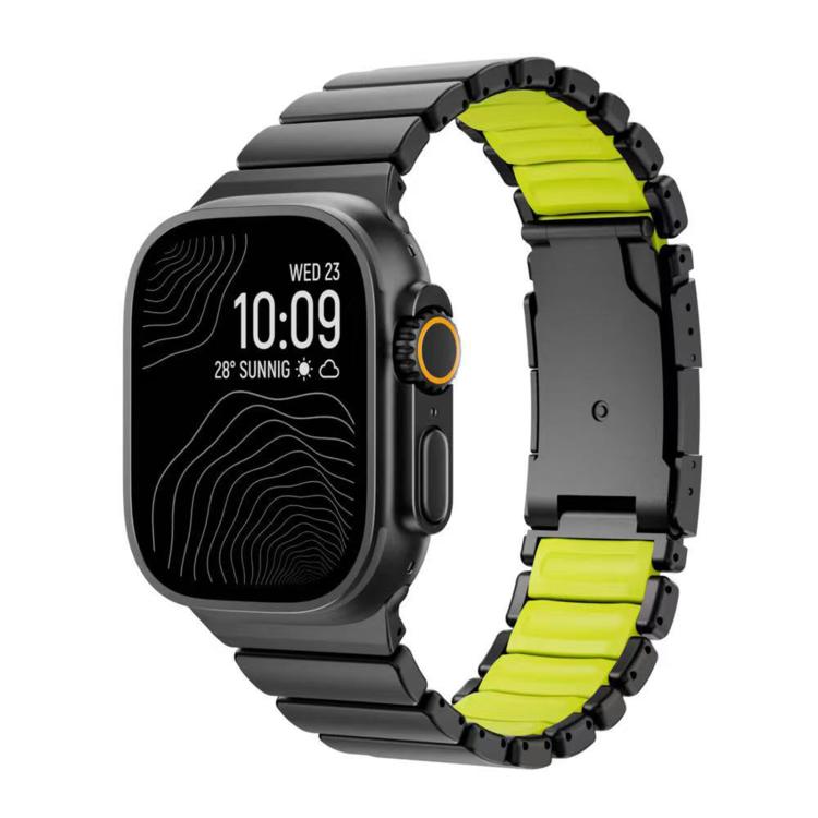 For Apple Watch 46mm/ 49mm / 45mm / 44mm Turtle Buckle Dual - Color Titanium Metal Silicone Watch Band(Black Green) - Mega Discount Store LebanonLebanon