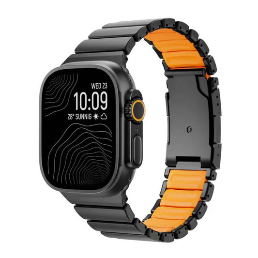 For Apple Watch 46mm/ 49mm / 45mm / 44mm Turtle Buckle Dual - Color Titanium Metal Silicone Watch Band(Black Orange) - Mega Discount Store LebanonLebanon