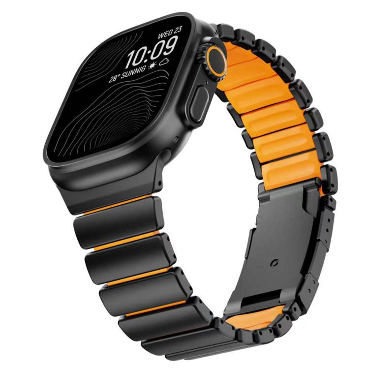For Apple Watch 46mm/ 49mm / 45mm / 44mm Turtle Buckle Dual - Color Titanium Metal Silicone Watch Band(Titanium Black) - Mega Discount Store LebanonLebanon