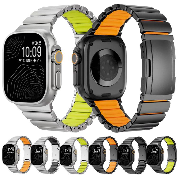 For Apple Watch 46mm/ 49mm / 45mm / 44mm Turtle Buckle Dual - Color Titanium Metal Silicone Watch Band(Titanium Black) - Mega Discount Store LebanonLebanon