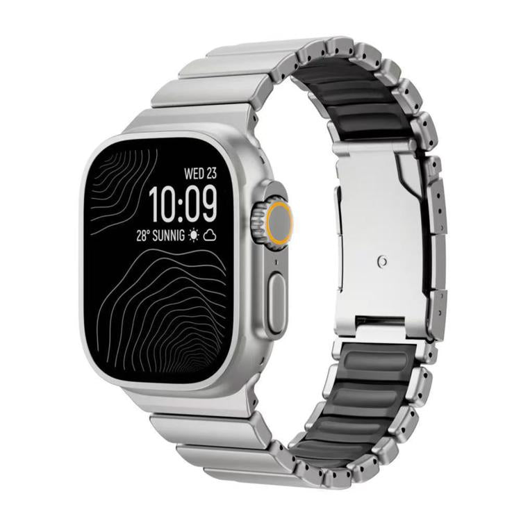 For Apple Watch 46mm/ 49mm / 45mm / 44mm Turtle Buckle Dual - Color Titanium Metal Silicone Watch Band(Titanium Black) - Mega Discount Store LebanonLebanon