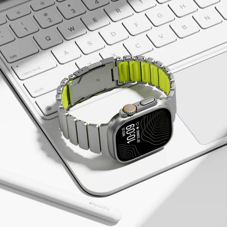 For Apple Watch 46mm/ 49mm / 45mm / 44mm Turtle Buckle Dual - Color Titanium Metal Silicone Watch Band(Titanium Black) - Mega Discount Store LebanonLebanon