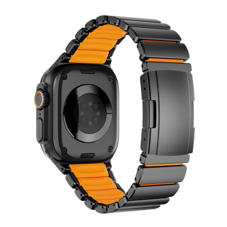 For Apple Watch 46mm/ 49mm / 45mm / 44mm Turtle Buckle Dual - Color Titanium Metal Silicone Watch Band(Titanium Black) - Mega Discount Store LebanonLebanon