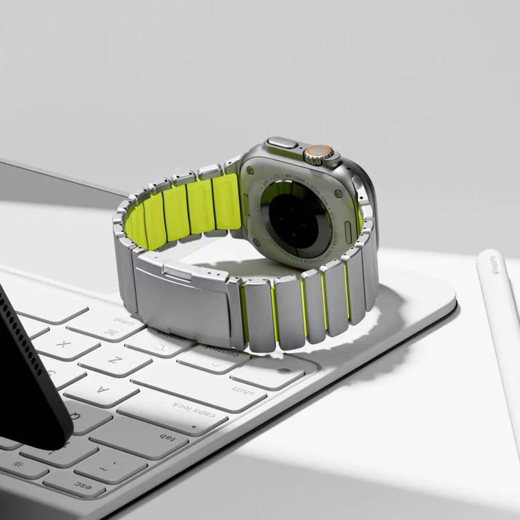 For Apple Watch 46mm/ 49mm / 45mm / 44mm Turtle Buckle Dual - Color Titanium Metal Silicone Watch Band(Titanium Green) - Mega Discount Store LebanonLebanon