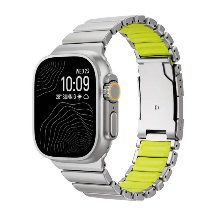 For Apple Watch 46mm/ 49mm / 45mm / 44mm Turtle Buckle Dual - Color Titanium Metal Silicone Watch Band(Titanium Green) - Mega Discount Store LebanonLebanon