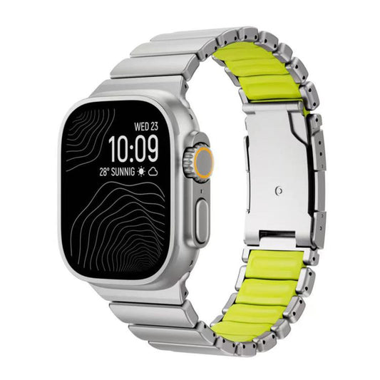 For Apple Watch 46mm/ 49mm / 45mm / 44mm Turtle Buckle Dual - Color Titanium Metal Silicone Watch Band(Titanium Green) - Mega Discount Store LebanonLebanon
