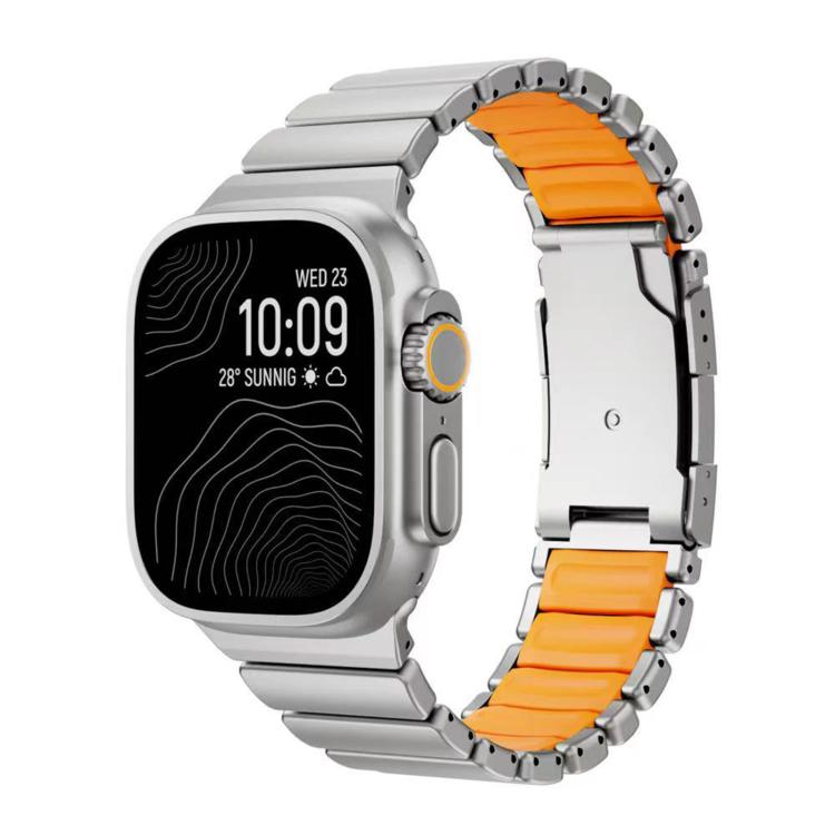 For Apple Watch 46mm/ 49mm / 45mm / 44mm Turtle Buckle Dual - Color Titanium Metal Silicone Watch Band(Titanium Orange) - Mega Discount Store LebanonLebanon