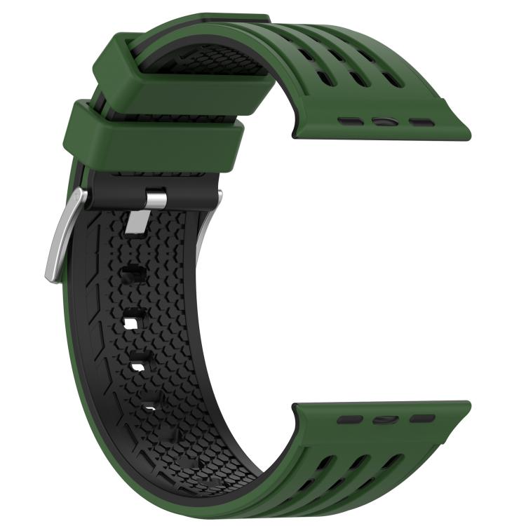For Apple Watch 46mm/ 49mm / 45mm / 44mm Vertical Holes Dual - Color Breathable Silicone Watch Band(Army Green Black) - Mega Discount Store LebanonLebanon