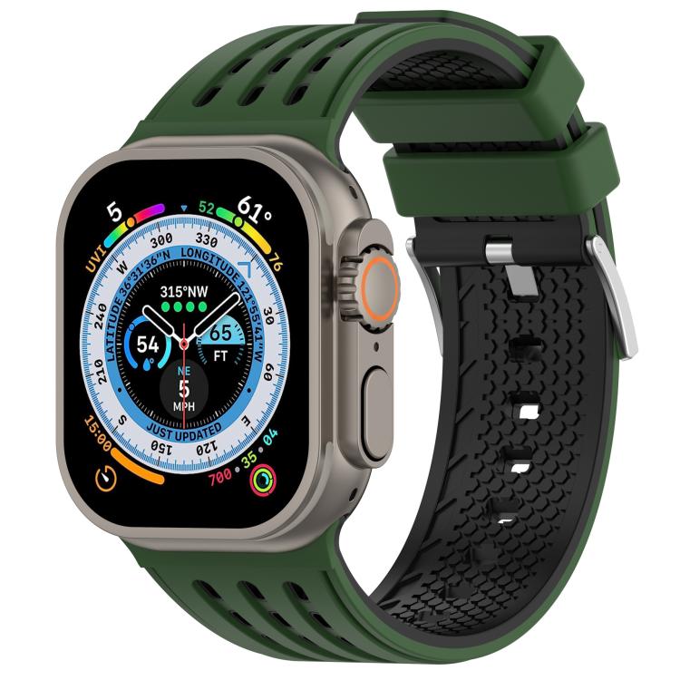 For Apple Watch 46mm/ 49mm / 45mm / 44mm Vertical Holes Dual - Color Breathable Silicone Watch Band(Army Green Black) - Mega Discount Store LebanonLebanon