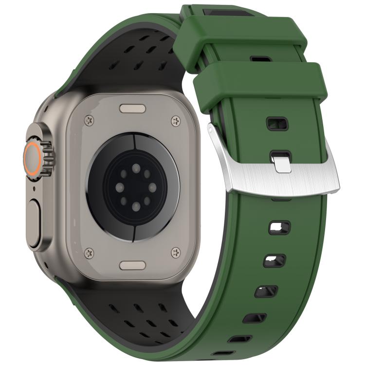 For Apple Watch 46mm/ 49mm / 45mm / 44mm Vertical Holes Dual - Color Breathable Silicone Watch Band(Army Green Black) - Mega Discount Store LebanonLebanon