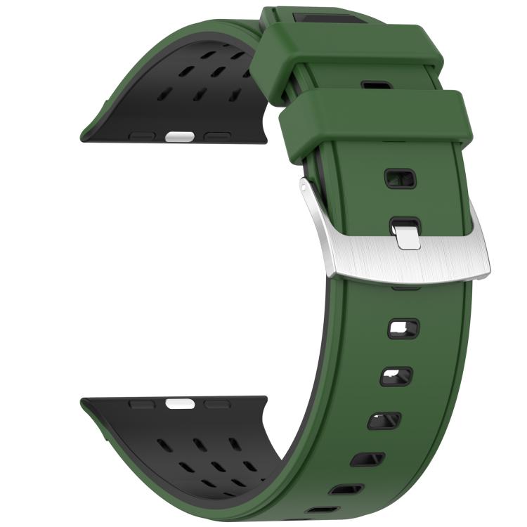For Apple Watch 46mm/ 49mm / 45mm / 44mm Vertical Holes Dual - Color Breathable Silicone Watch Band(Army Green Black) - Mega Discount Store LebanonLebanon