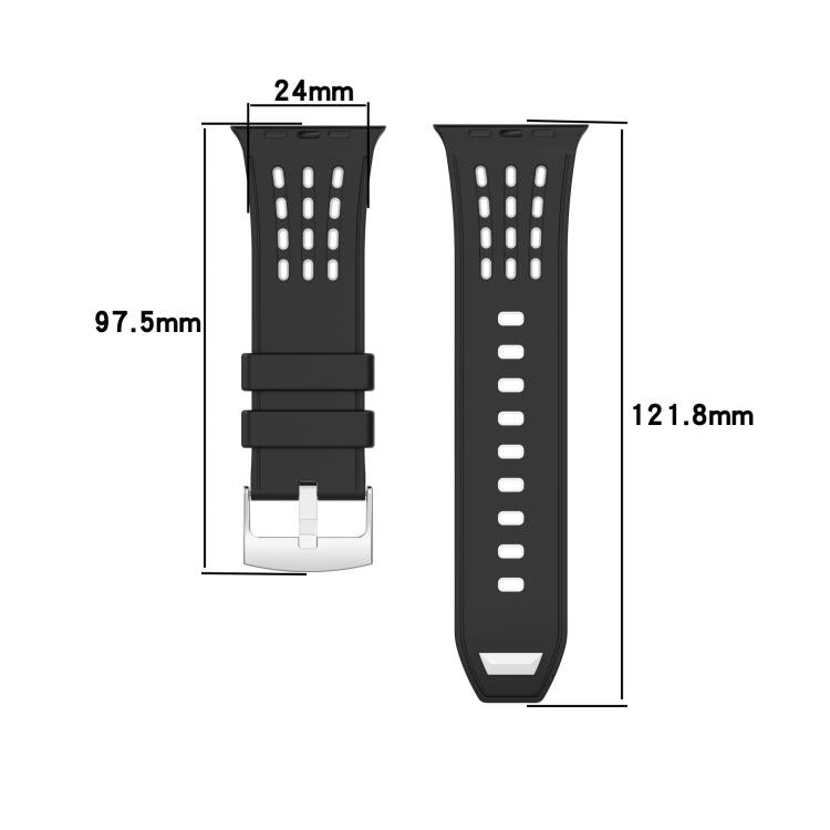 For Apple Watch 46mm/ 49mm / 45mm / 44mm Vertical Holes Dual - Color Breathable Silicone Watch Band(Black Gray) - Mega Discount Store LebanonLebanon