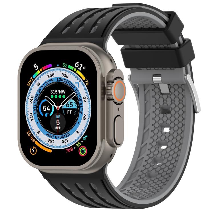 For Apple Watch 46mm/ 49mm / 45mm / 44mm Vertical Holes Dual - Color Breathable Silicone Watch Band(Black Gray) - Mega Discount Store LebanonLebanon