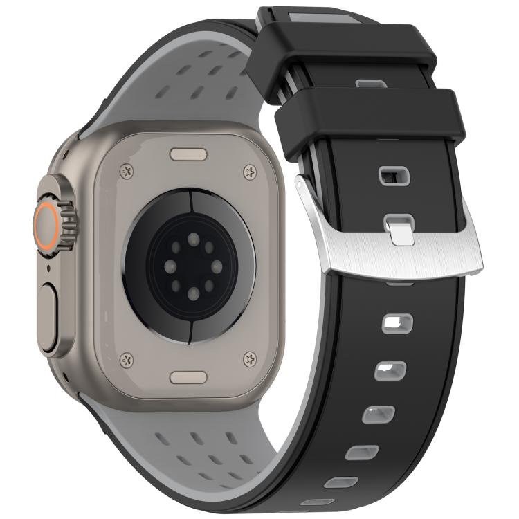 For Apple Watch 46mm/ 49mm / 45mm / 44mm Vertical Holes Dual - Color Breathable Silicone Watch Band(Black Gray) - Mega Discount Store LebanonLebanon