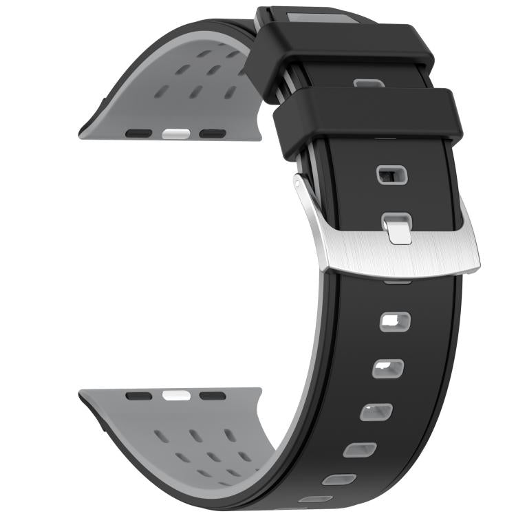 For Apple Watch 46mm/ 49mm / 45mm / 44mm Vertical Holes Dual - Color Breathable Silicone Watch Band(Black Gray) - Mega Discount Store LebanonLebanon