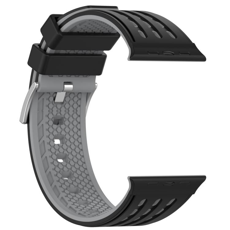For Apple Watch 46mm/ 49mm / 45mm / 44mm Vertical Holes Dual - Color Breathable Silicone Watch Band(Black Gray) - Mega Discount Store LebanonLebanon