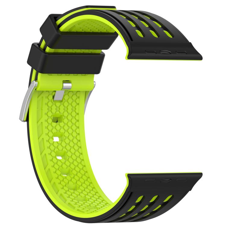 For Apple Watch 46mm/ 49mm / 45mm / 44mm Vertical Holes Dual - Color Breathable Silicone Watch Band(Black Green) - Mega Discount Store LebanonLebanon