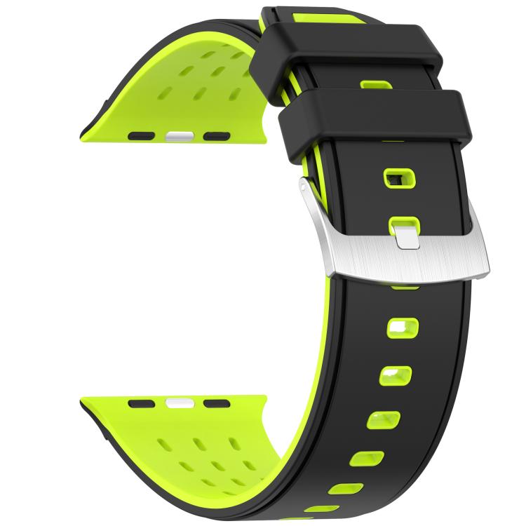 For Apple Watch 46mm/ 49mm / 45mm / 44mm Vertical Holes Dual - Color Breathable Silicone Watch Band(Black Green) - Mega Discount Store LebanonLebanon
