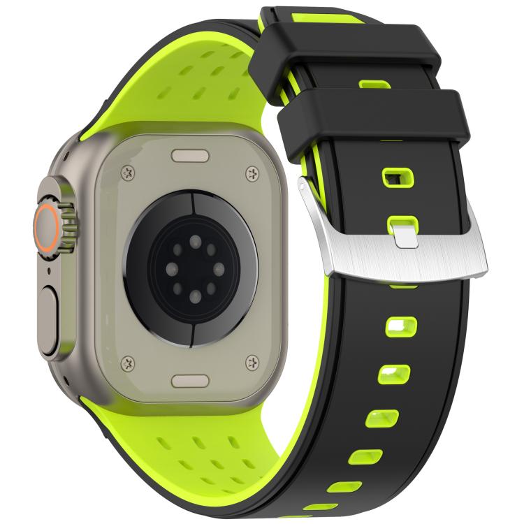 For Apple Watch 46mm/ 49mm / 45mm / 44mm Vertical Holes Dual - Color Breathable Silicone Watch Band(Black Green) - Mega Discount Store LebanonLebanon